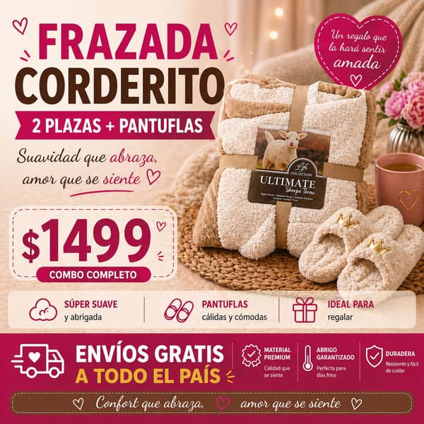 Frazada Corderito 2 plazas + Pantufla